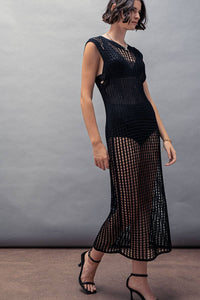Crochet Knit Hollow Out Maxi Dress | Black