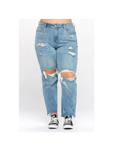 Curvy Distressed Boyfriend Jeans - Final Sale