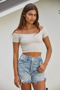 Ribbed Cropped Cap Sleeve Top