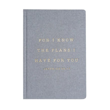 Load image into Gallery viewer, Jeremiah 29:11 Grey &amp; Gold Fabric Journal